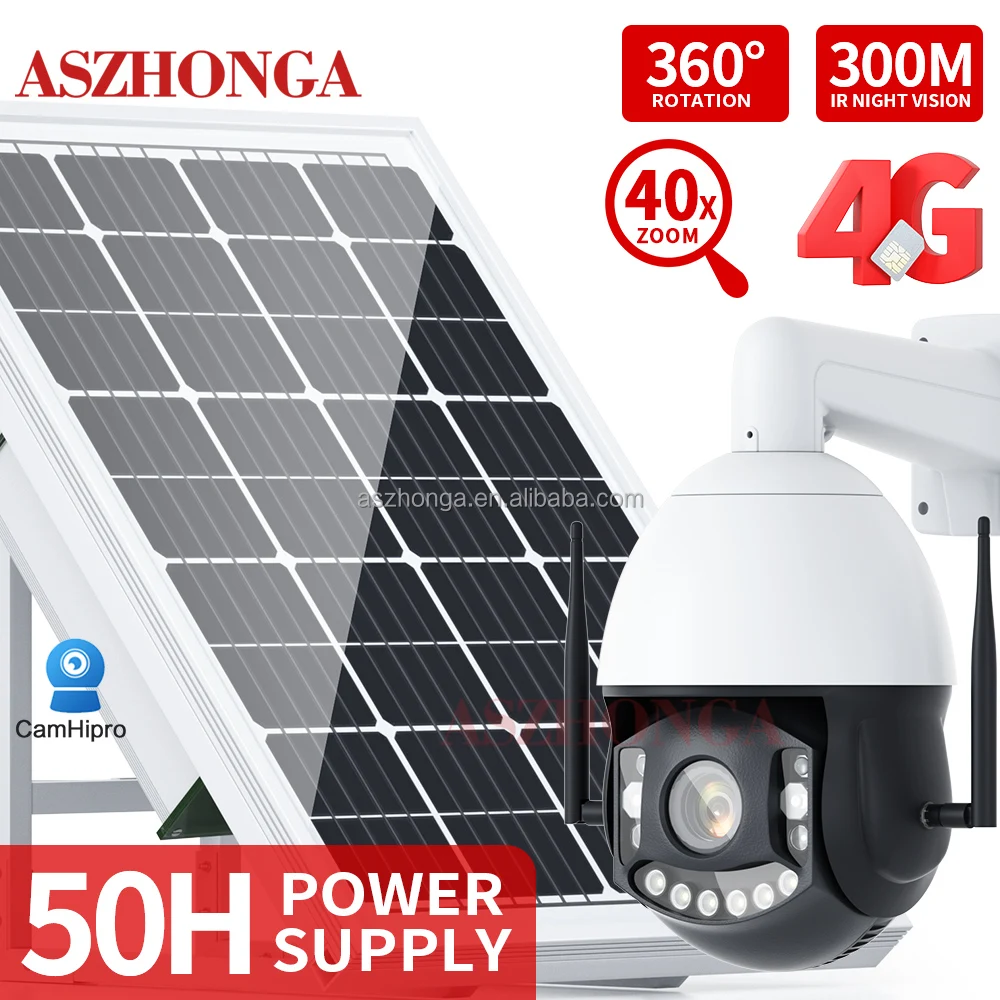 100W 50AH Battery Solar Panel HD 5MP 40X ZOOM Security IP Camera Wireless 3G 4G SIM Card Outdoor PTZ CCTV Surveillance Cam CamHi