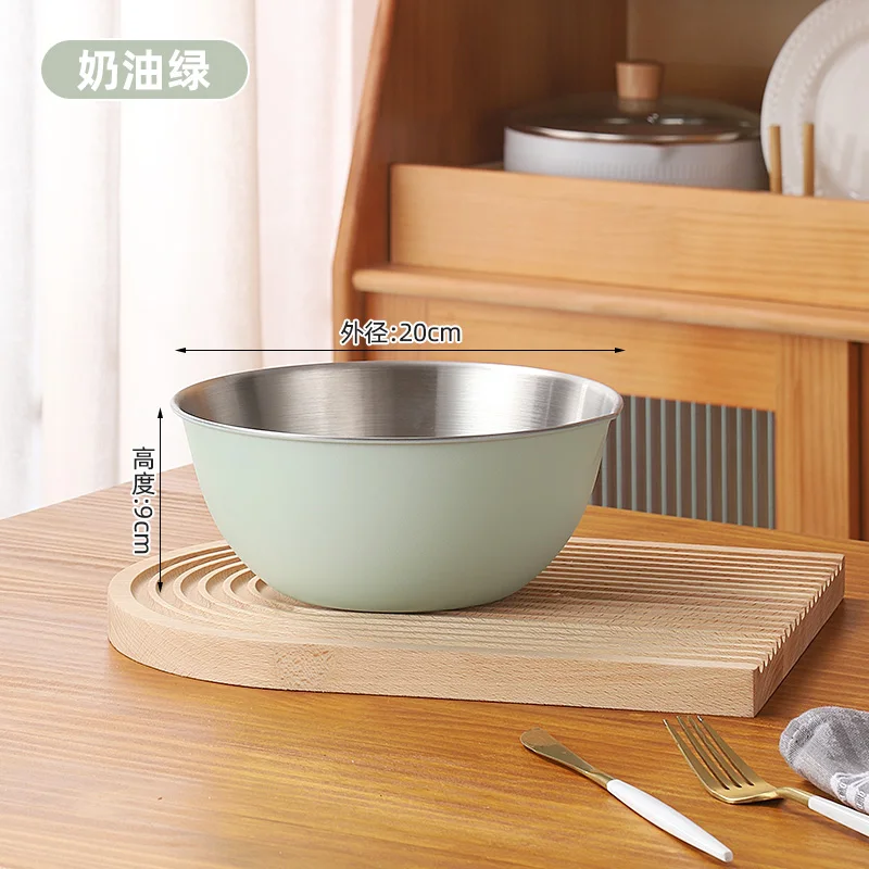 Wholesale Round 20Cm 26Cm 30Cm Stainless Steel Mixing Bowl Anti-Scalding Home Kitchen Green Silver Colorful Salad Serving Bowl
