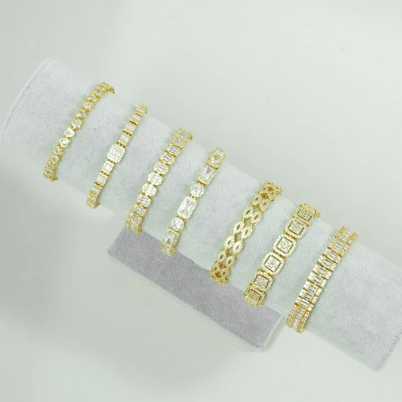 Luxury Iced Out 18K Gold Plated Brass Micro Paved Zircon Copper Adjust Beaded Charm CZ Cuban Chain Tennis Bracelet For Men Women