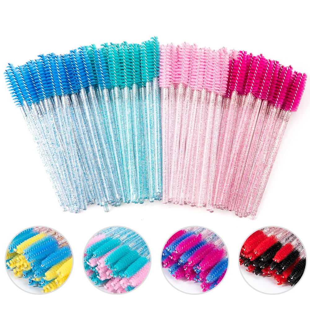 50pcs Disposable Eyebrow Lash Brushes Spoolies Crystal Eyelash Mascara Brushes