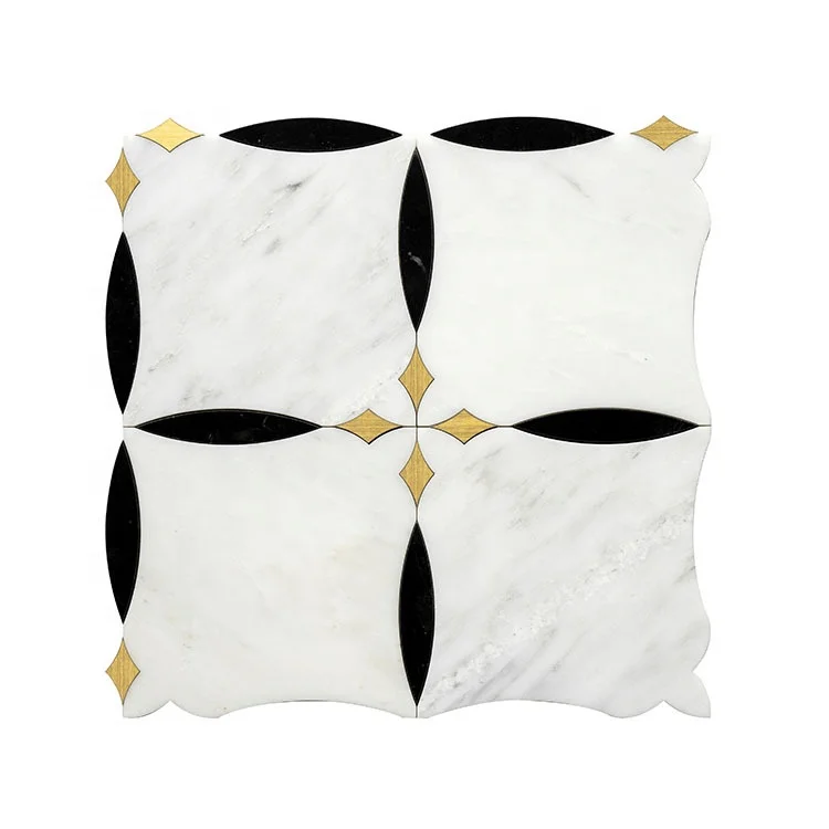 Bathroom Luxury Tiles Waterjet Marble Mosaic Stainless Gold Mosaic Flooring Tile