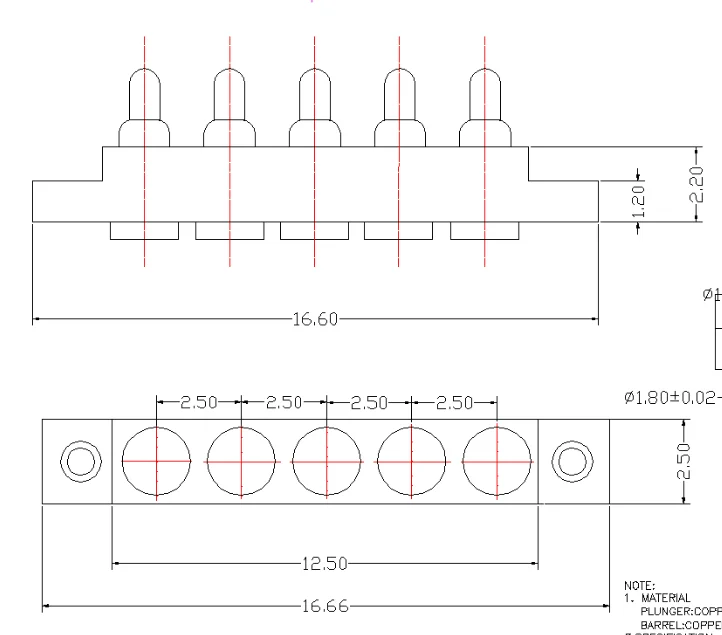 5P Pin Pitch 2.5mm Special specifications POGO Pin connector