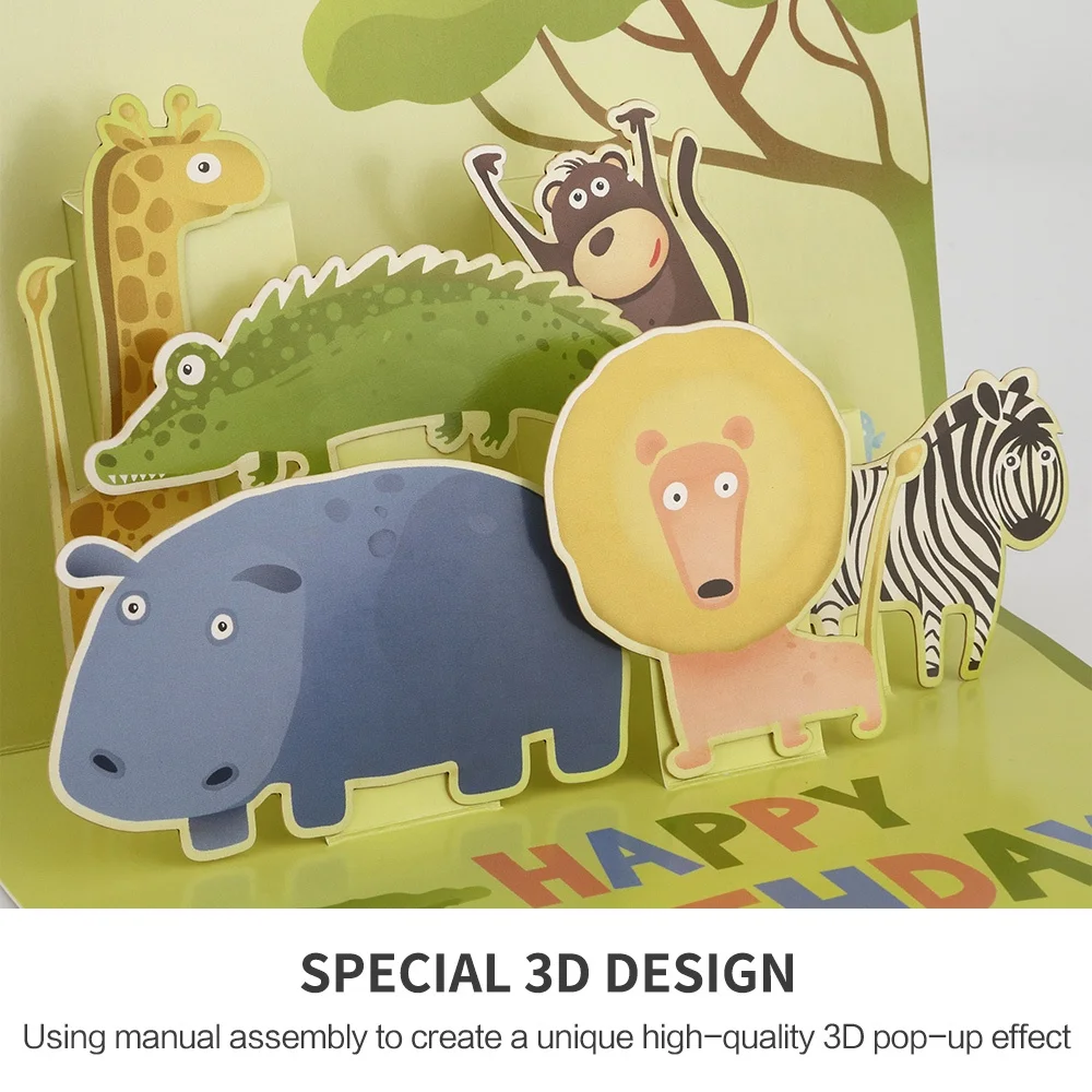 Cute Personalised Paper Handmade Animal 3D Pop Up Children Happy Birthday Greeting Cards with Envelopes Suppliers