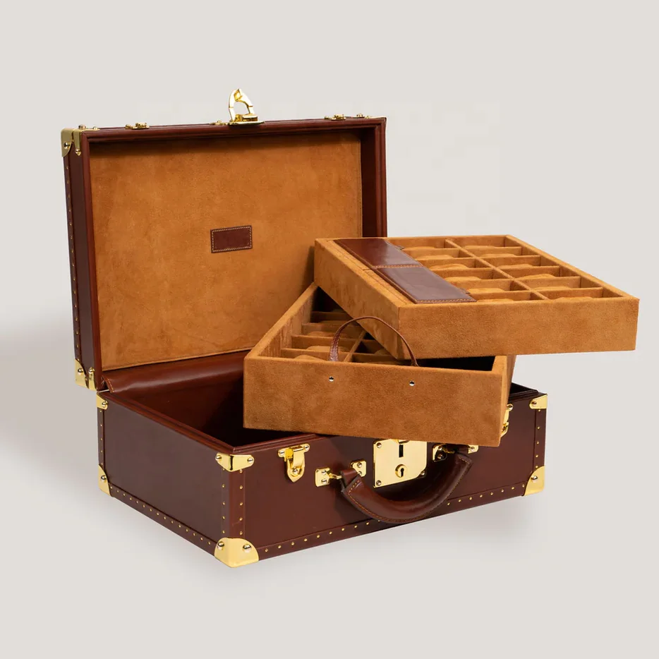 Customized Vintage Suitcase Royal Watch Case Retro Leather Case for Painting Arts and Jewelry