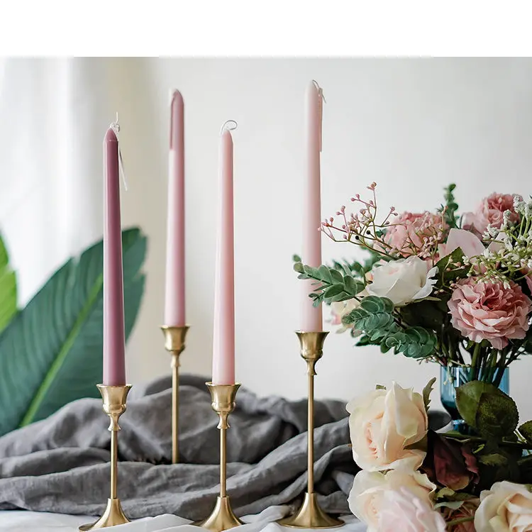 Hot Selling Handmade Smokeless Gradient Color Tall Taper Dinner Unscented Wax Candles With Cotton Wicks