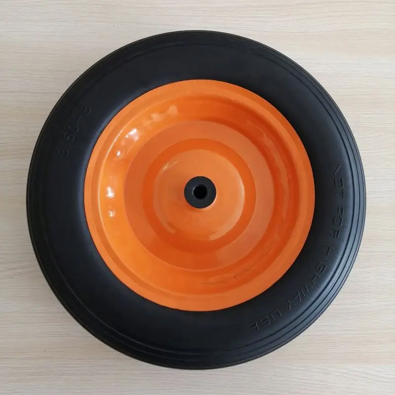 14 inch 14*3.50-8 rubber  wheelbarrow plastic rim pu solid wheel farm cart wheel