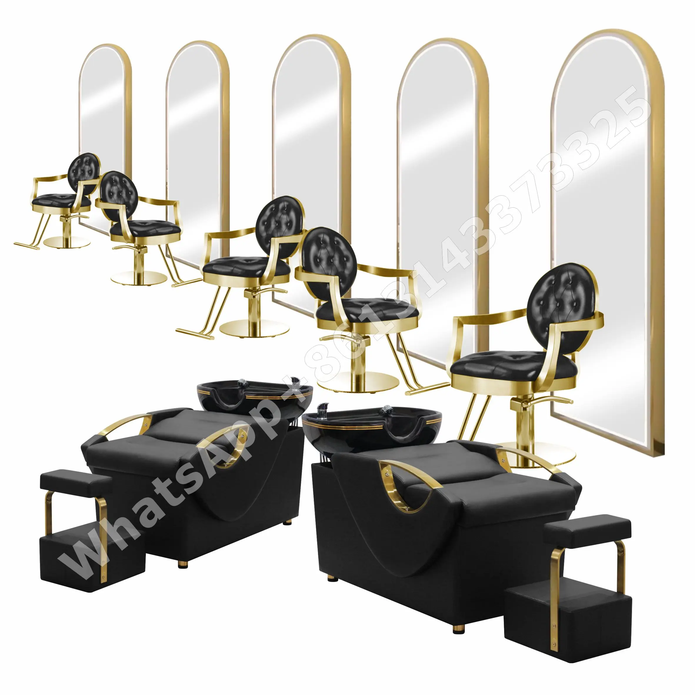 2021 Hot sale modern gold frame black salon package cheap hairdressing furniture set barber shop quality salon equipment