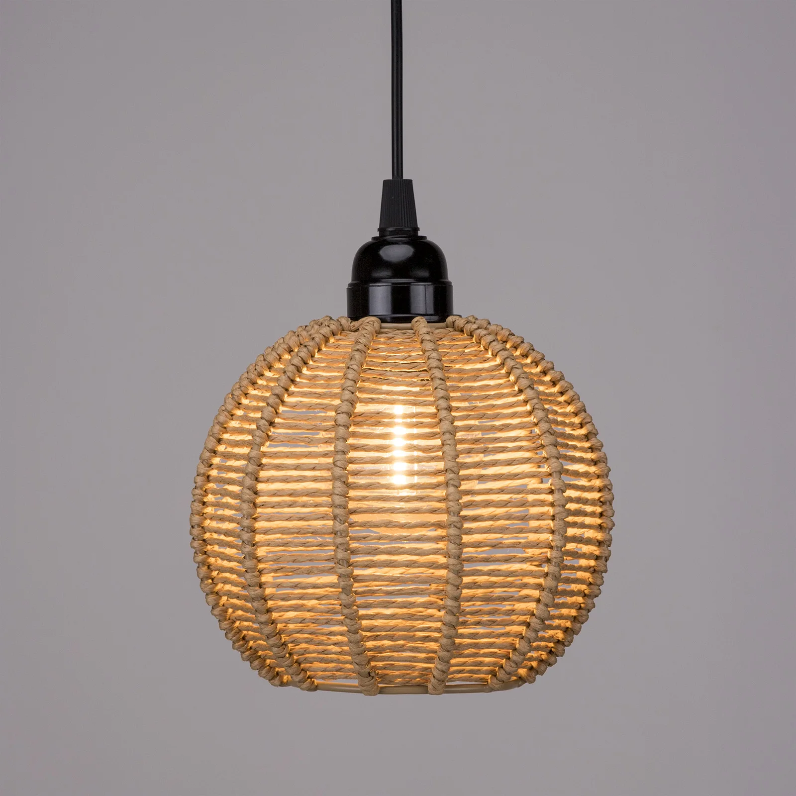 Battery Operated LED Hanging Lights Decorative Battery Operated Pendant Light with paper rope