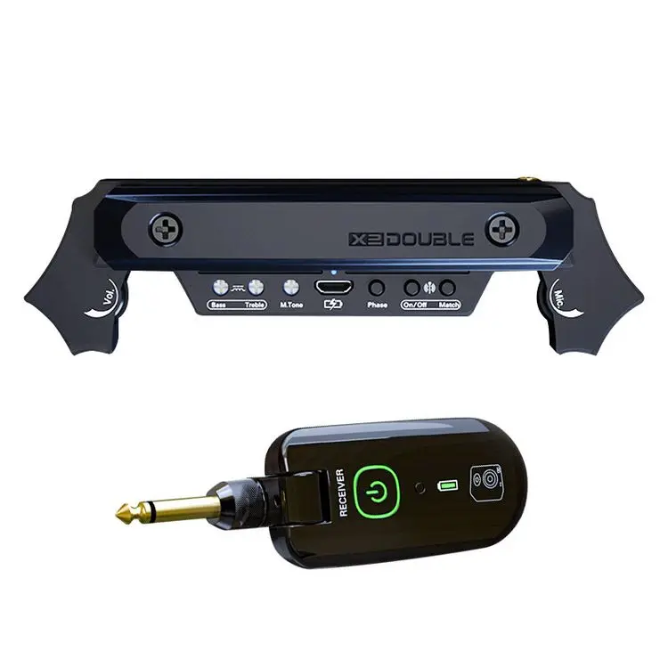 Factory Wholesale X2 Guitar Wireless Pickup No Hole Rechargeable Folk Electric Guitar Receiver Amplifier