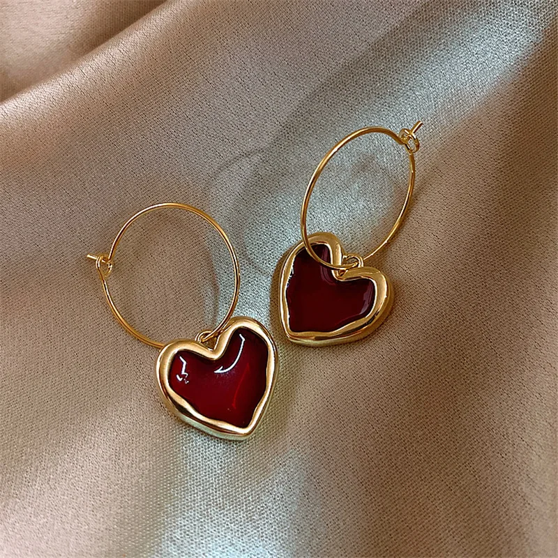 Wholesale Cheap Fashion Red Stone Heart Drop Earrings for Women