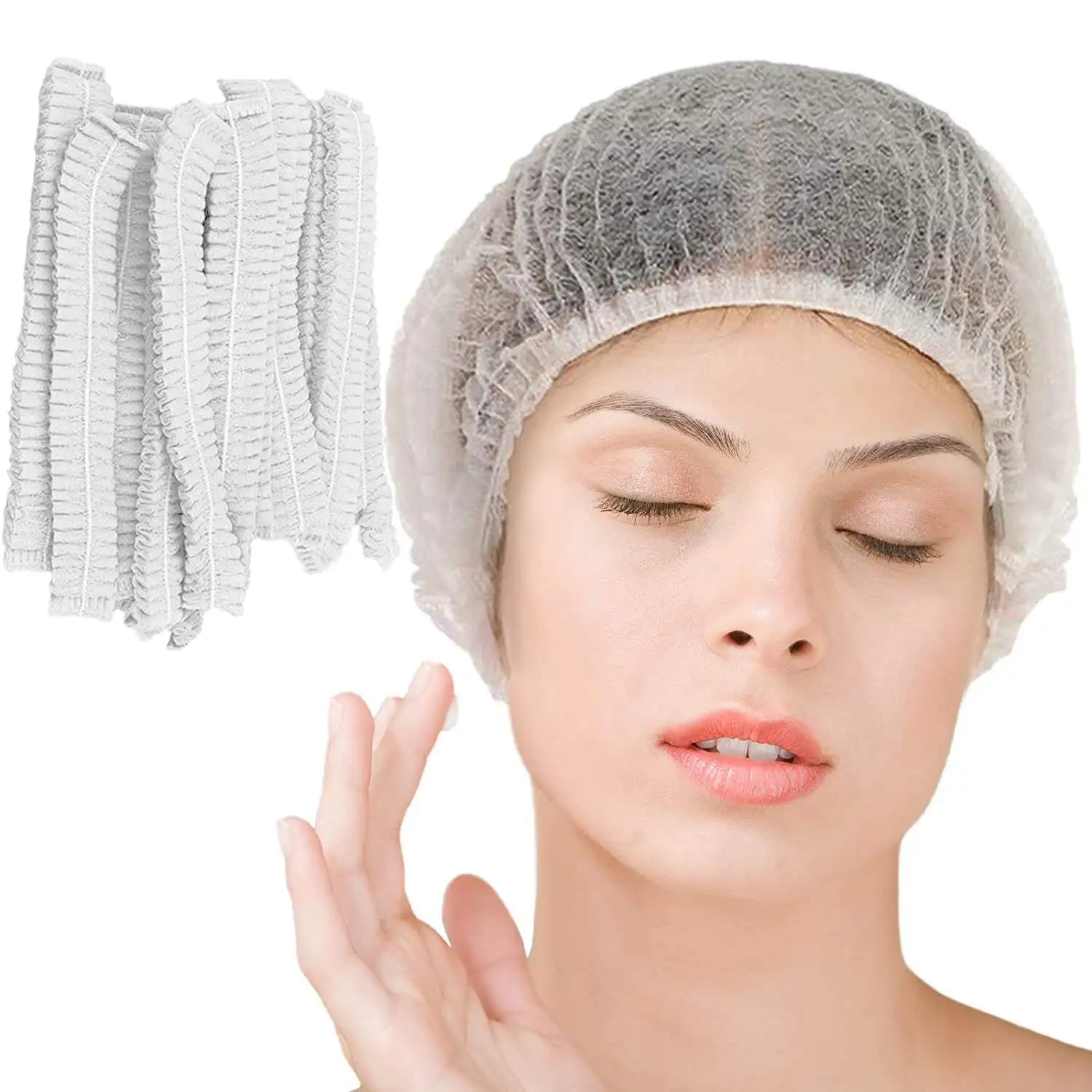 Disposable Bouffant Cap Non Woven White Disposable Mob Cap Head Cover Surgical Doctor Hat Bouffant Medical Dust Caps Clip Strip