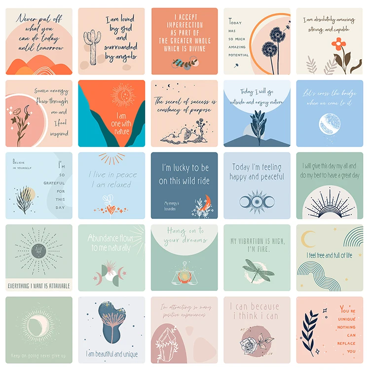 Custom RTS Dropshipping Positive Affirmation Cards Deck of Affirmation Cards Deck 90 by 90 mm by 40 Cards Each Box Wholesales