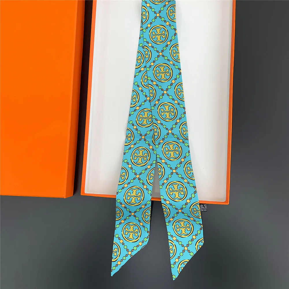 Factory OEM ODM 100% Silk Scarves for Women Luxury Skinny Scarf Digital Printed Silk Head Scarf Elegant Handle Bag Ribbons