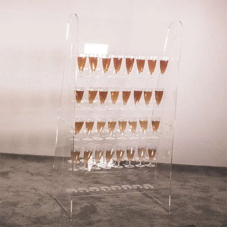 Clear Floor circle Perspex Champagne Wall Mount Clear Acrylic prosecco Wine Glass Cups Display Stand Rack Wall for Wedding