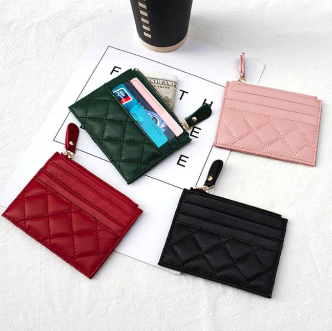 Custom Logo Coin Purse Pocket Leather Slim Wallet Genuine Leather ID Credit Card Holder With Zipper