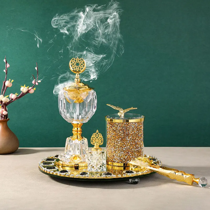 2024 Lotus Bakhoor Incense Burner Set Luxury Crafts Crystal Incense Burner Set Encensoirs Incense Burner Mubkhar Crystal