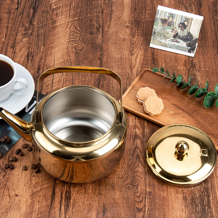 Mirror Polished 2L 3L 4L All Metal Gold Stainless Steel Whistling Kettle Water Tea Pot Kettle