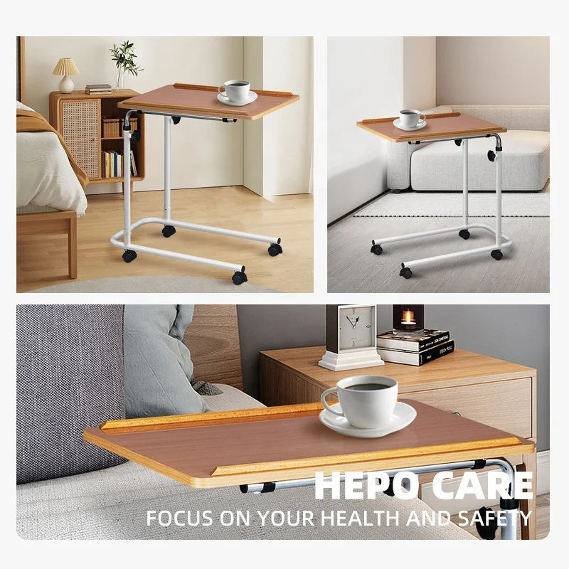 LQX070011 HEPO hospital Iron adjustable bed side table medical French country side table Non Tilt Top Overbed bed Table side