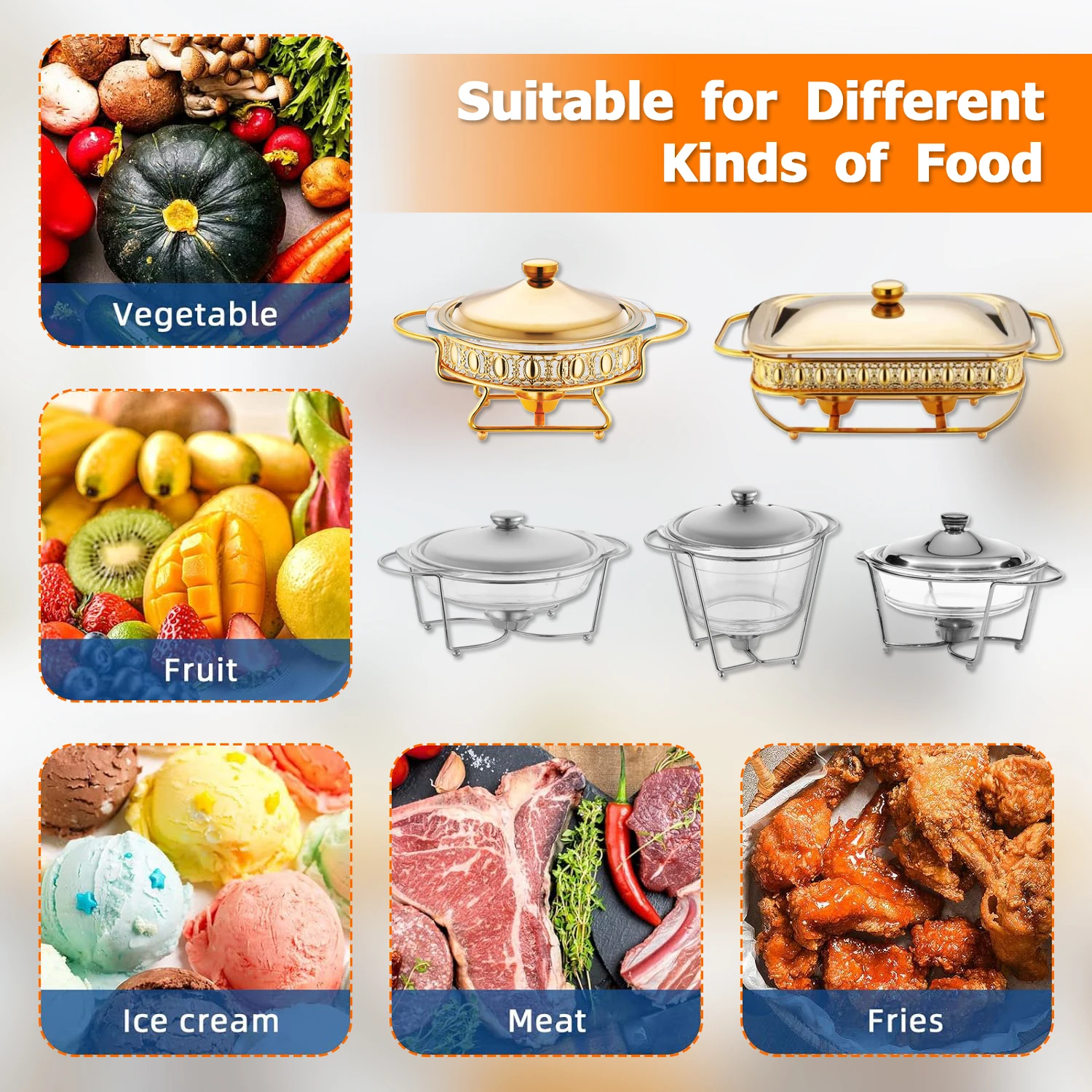 YITIAN New Product Hotel Buffet Catering Hanging Stainless Steel Serving Glass Chafing Dish Buffet Set