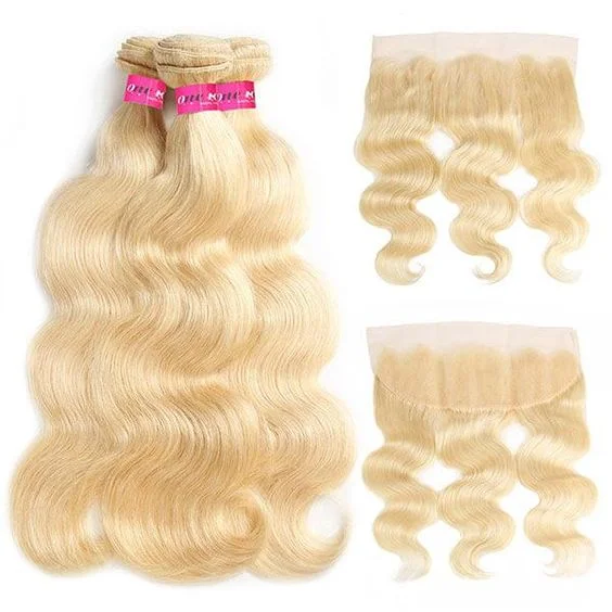 Russian Free Sample Raw Wefted Human Hair Extensions Curly Lace Closure 613 Blonde Bundles With Frontal Hair Weave Diatributors