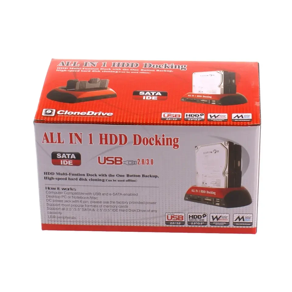 USB 3.0 to IDE SATA Hard Disk OTB Cloning Dock All in One HDD Docking Station Dual Bay 2.5 Inch 3.5 Inch eSATA With Card Reader