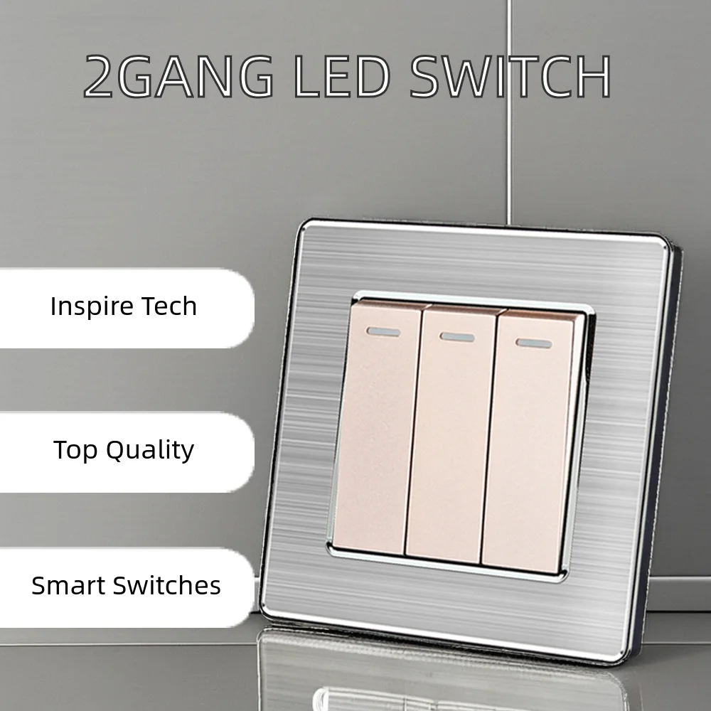 Modern 2Gang 1Way Electric Switches Indoor Control Waterproof Interruptor LED Indicator Wireless Max Voltage 250V Max 16A