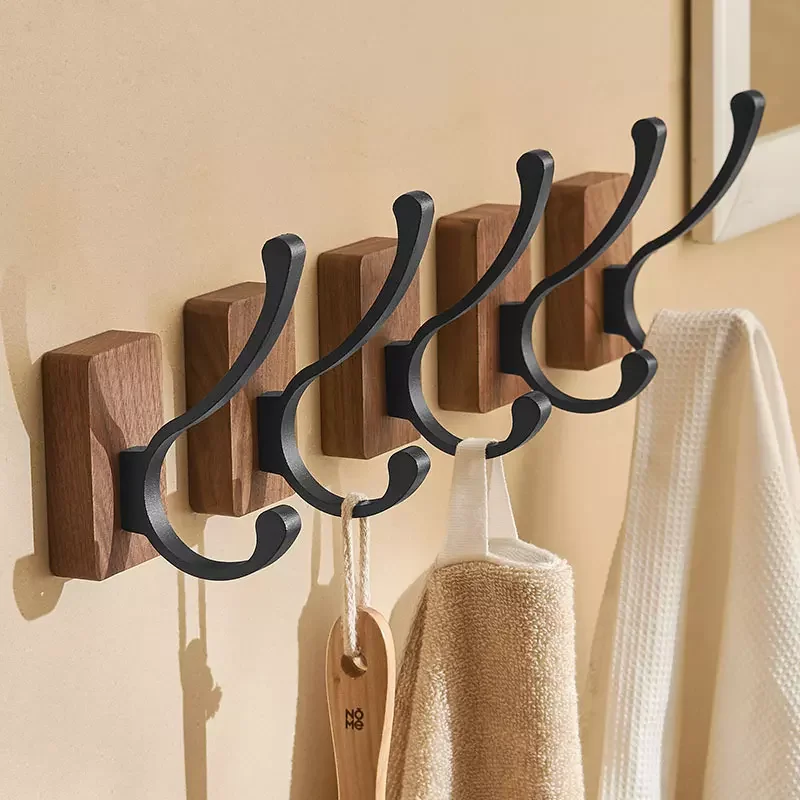 Wholesale solid wood clothes hook bathroom hook  Wall door after porch paste Black walnut hook