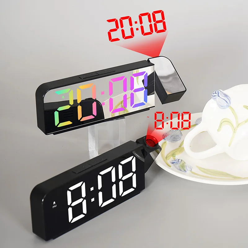 Multifunction Simple Large Screen Adjustable Brightness Time Projector Digital Alarm Clock Display Date Calendar and Temperature