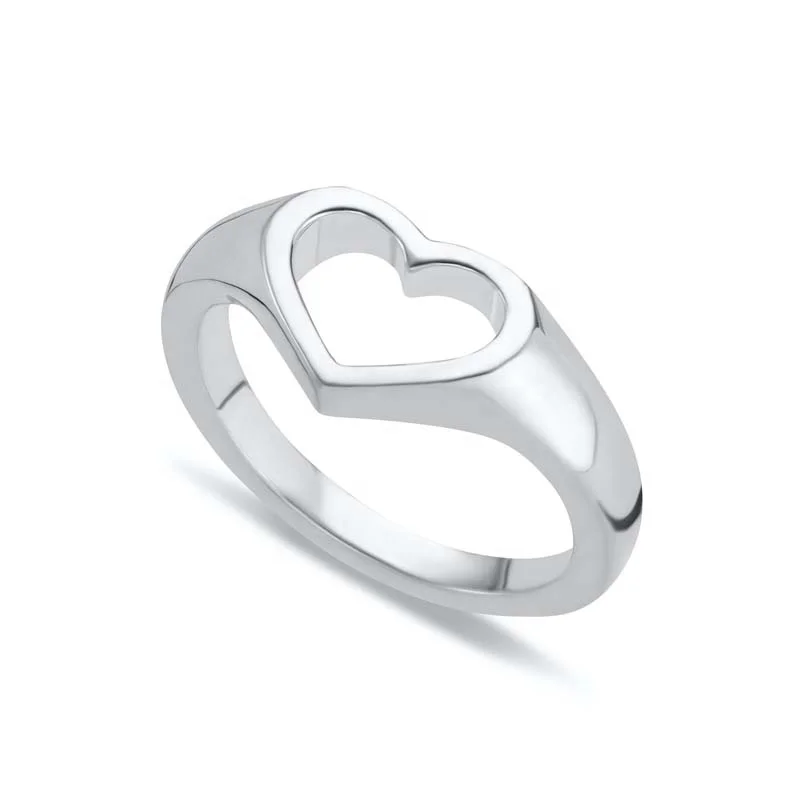 Gemnel classic 925 sterling silver open heart signet ring for men and women