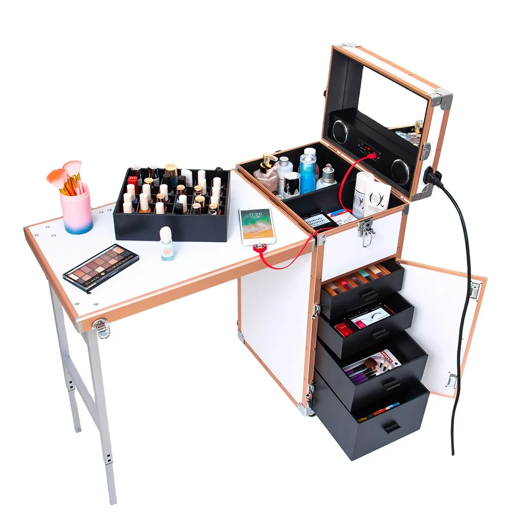professional fashion makeup artist beauty trolley case travel storage cosmetic organizer nail table manicure table