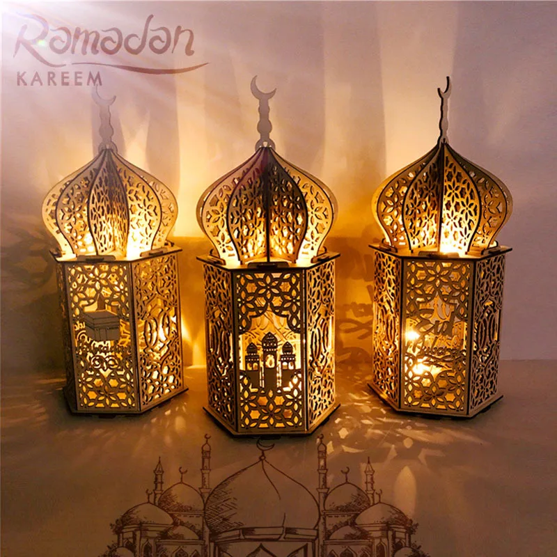 EID MUBARAK Palace Wooden Ornament Ramadan Decoration for Home Islamic and Eid Decorations Al Adha Muslim Decor