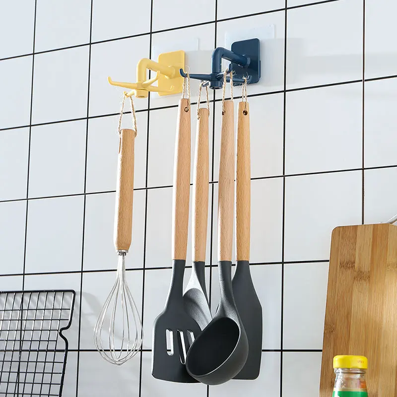 Fashion Free Punching Kitchen Wall Storage Racks Simple Creative Rotating Hook Spatula Spoon Kitchen Utensils Wall-mounted