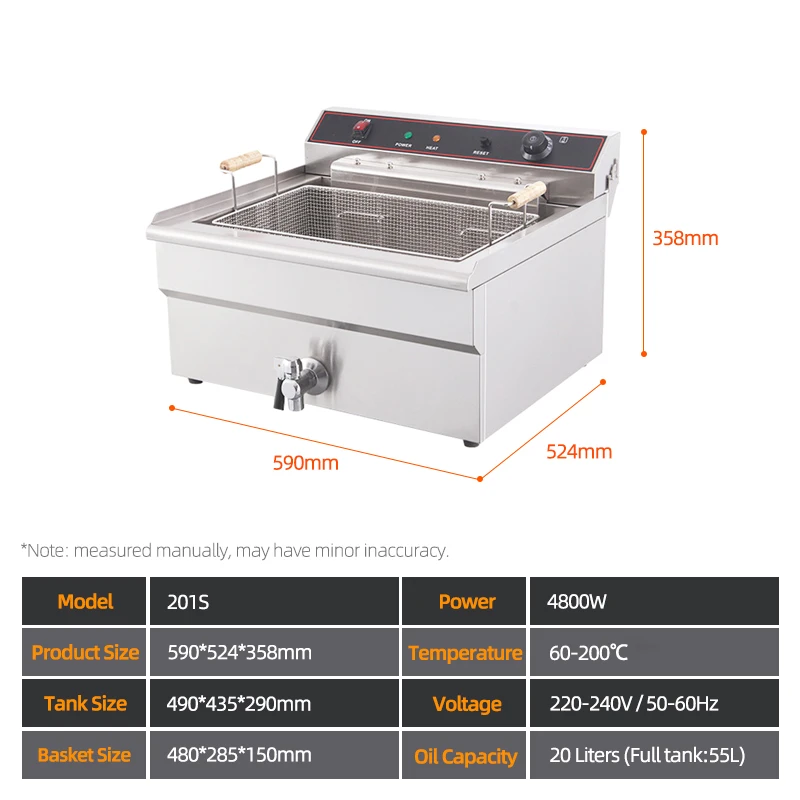 Electric deep fryer 20 liters oil commercial large capacity deep-fried dough stick fried skewer whole chicken fryer machine