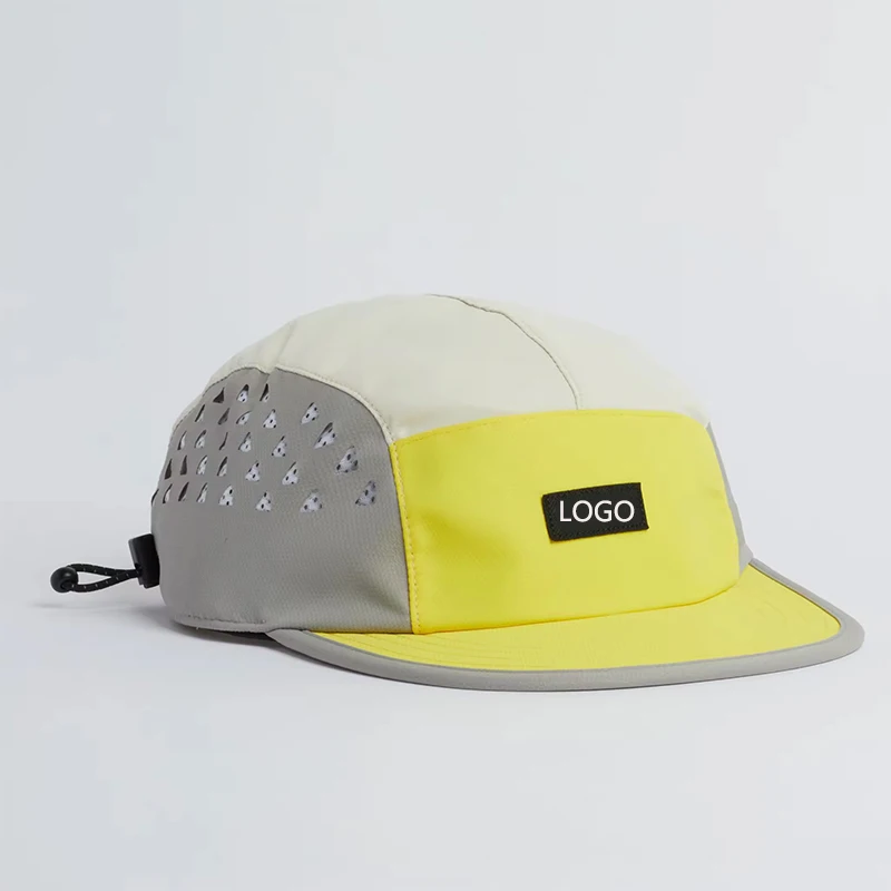 Custom Polyester/Nylon Waterproof Perforated Running Hats Laser Cut Hole Mesh Sports Caps Duckbill 5 Panel Camp Cap