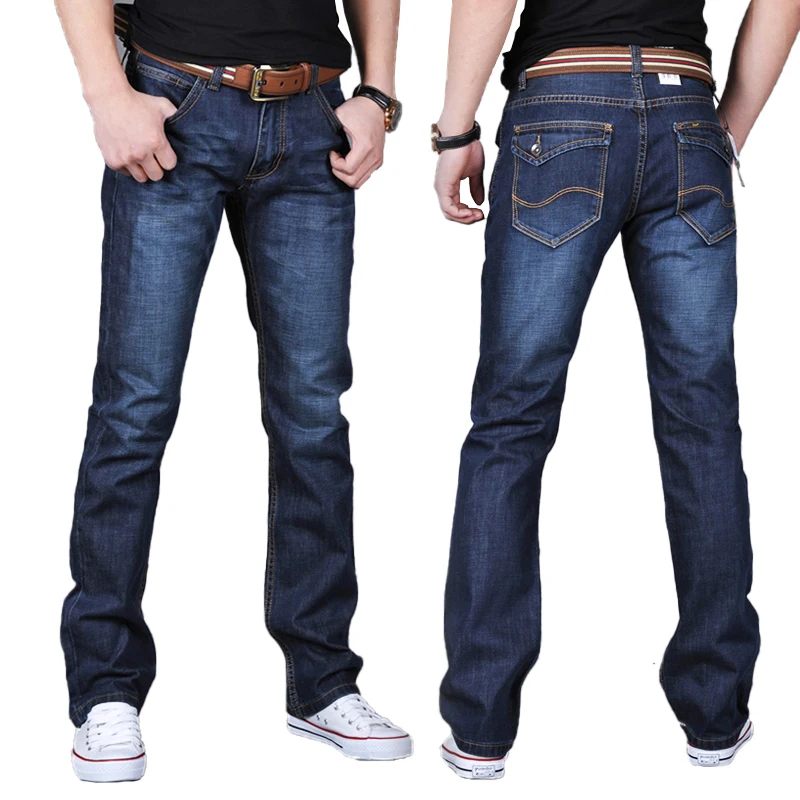 
Wholesale High Quality Men Cotton Straight Classic Jeans Male Denim Pants Dark Blue New Design Men Casual Trousers 