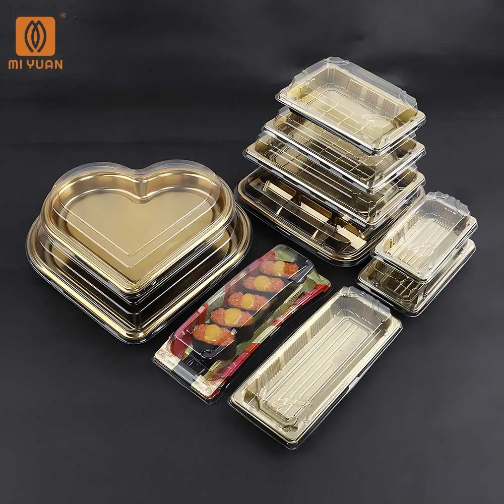 Customized Golden Disposable Plastic Sushi Packaging Box To Go Food Container Salad Takeaway Food Box