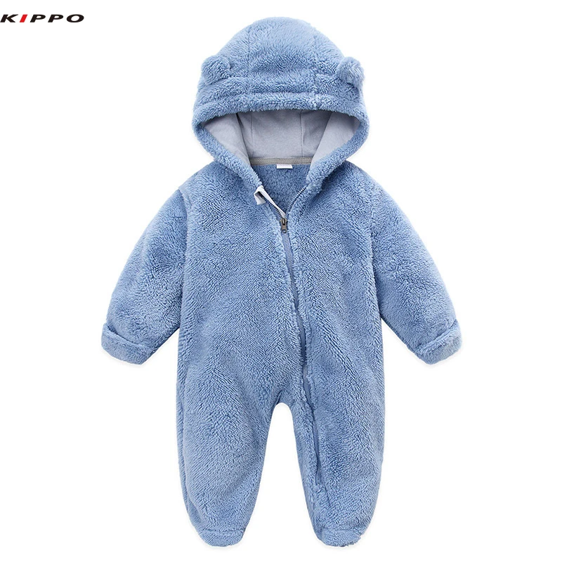Kippo children Warm Fleece  Rompers Winter Autumn Baby Jumpsuits HoodedFooted Toddler Overalls for Girls Boys kids bodysuit