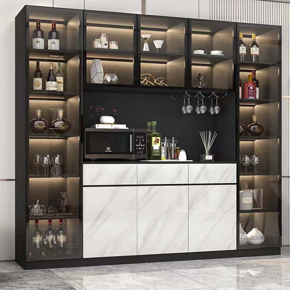 Luxury Living Room Wooden Wine Cabinet Wine Display Bar Glass Cabinets