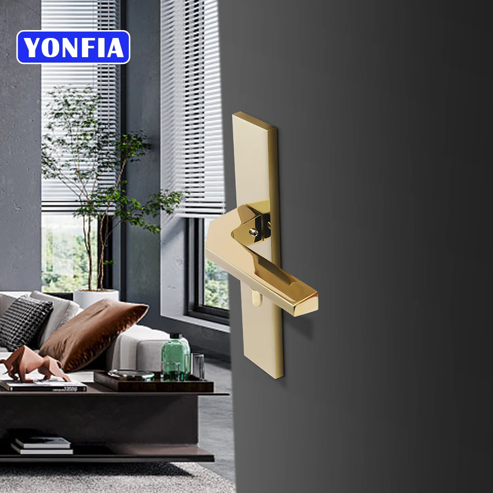 YONFIA 8090P11 American Gold Mute Bedroom Door Lock with Keys Security Entrance Door Handle Lock Anti-theft Interior Door