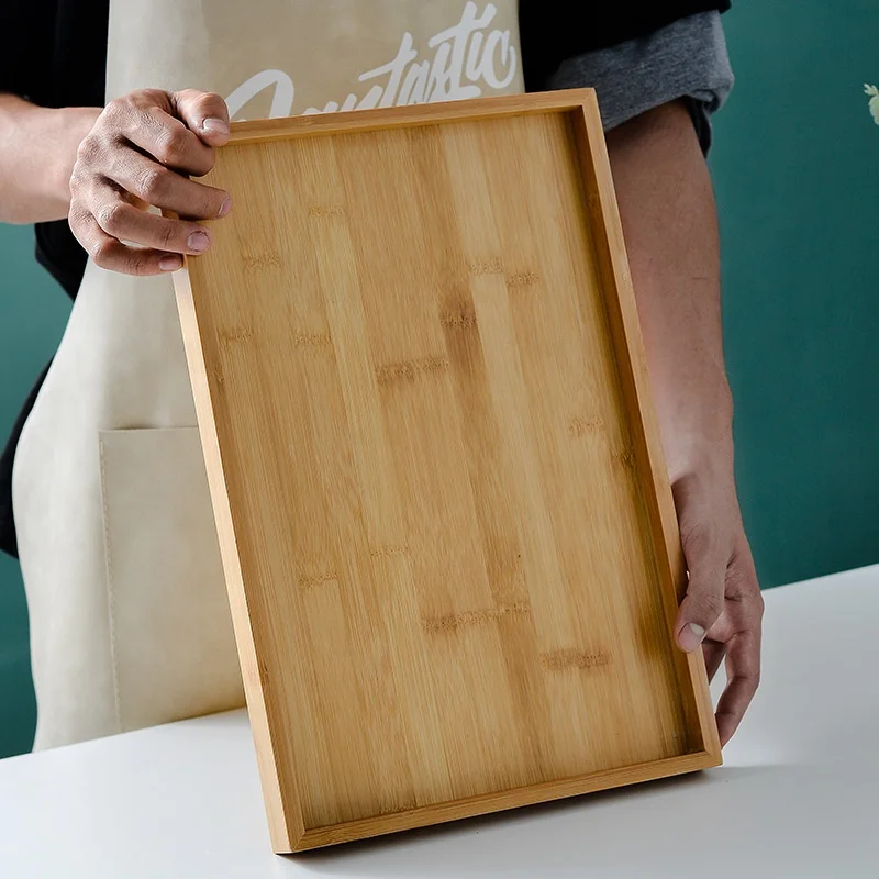 Large Bamboo Serving Tray Rectangular Fruit Bread Hotel Serving Dish Decorative Coffee Tea Platter Dinnerware Cake Plate