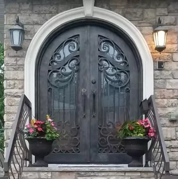 Factory Price Arched Double Wrought Iron Entry Doors Stainless Steel Exterior Security Door For Apartment Building