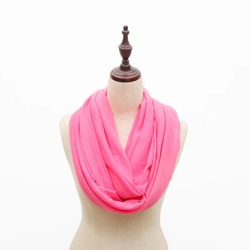 Neon Yellow Orange Jersey Infinity Scarf for Women Solid Bright Hot Pink Snood Plain Thin Neck Warmer