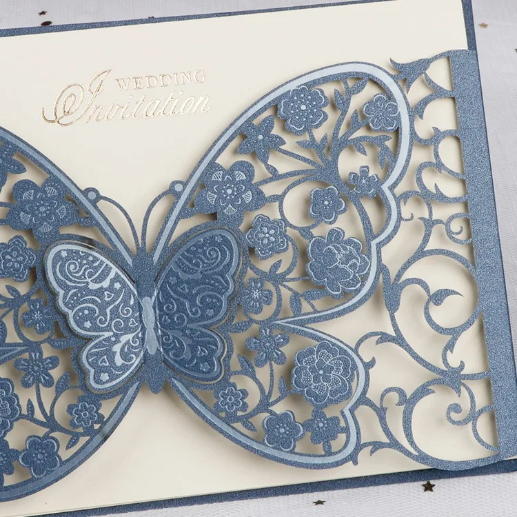 
blank insert customized names fancy invitation cards navy blue wedding invitation 