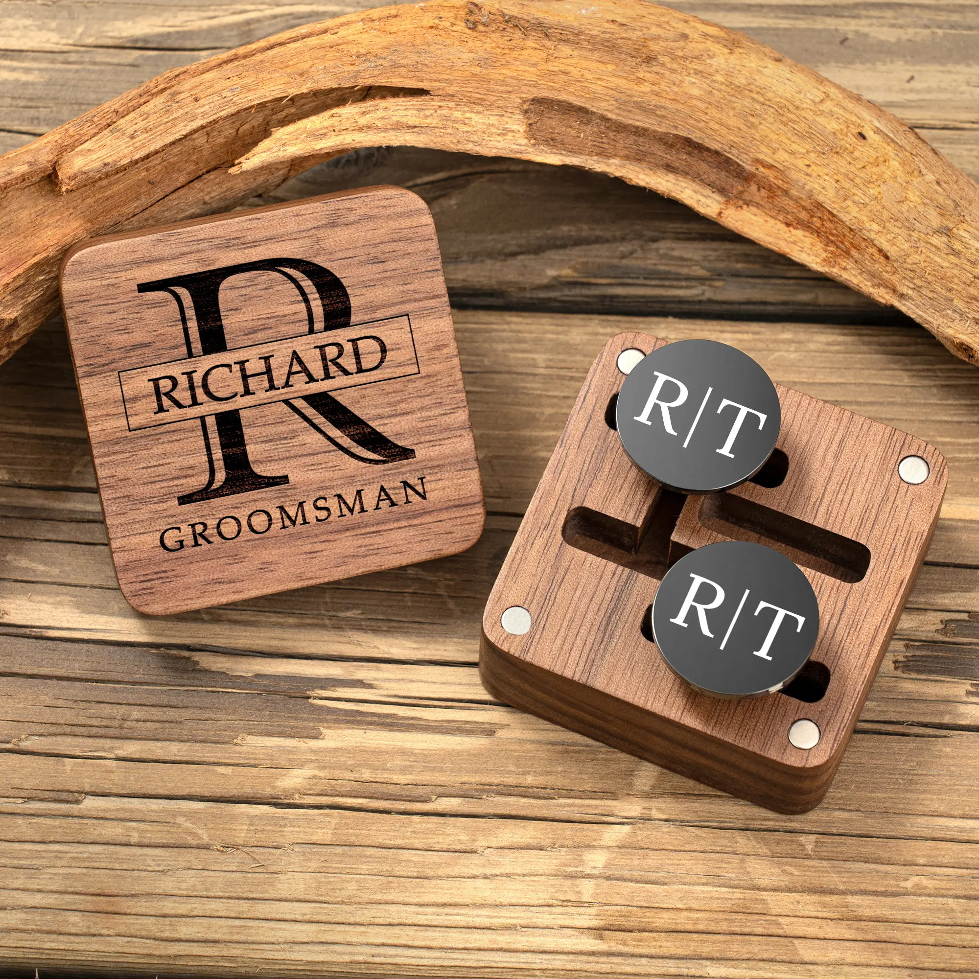 Personalized Wood Craft Wedding Tie Clip Set Best Man & Groomsmen Proposal Gifts for Husband Customized Cufflinks & Wooden Boxes