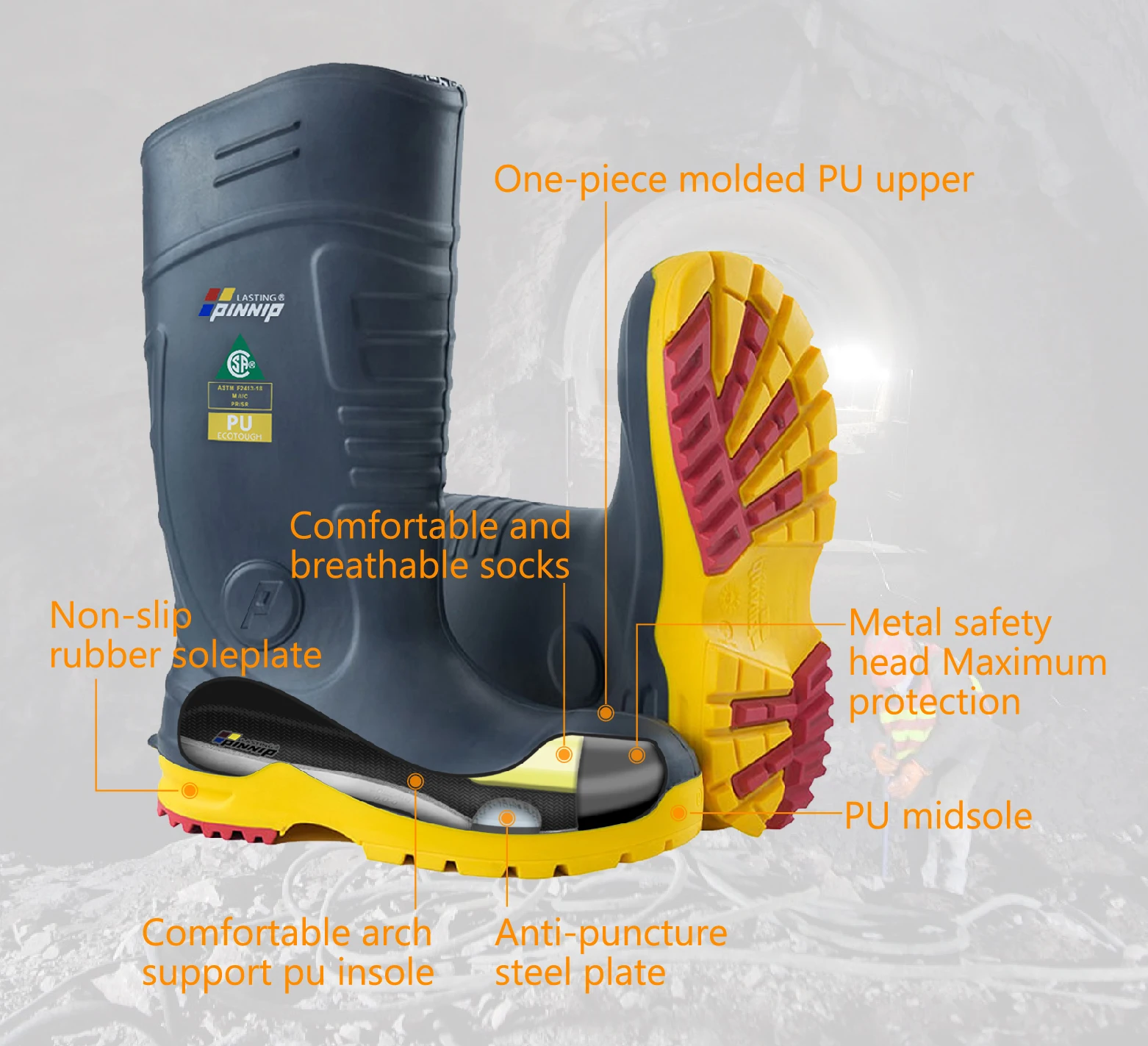 PINNIP High Quality Livestock Work Boots Pu High-Top Work Boots Insulated Work Boots