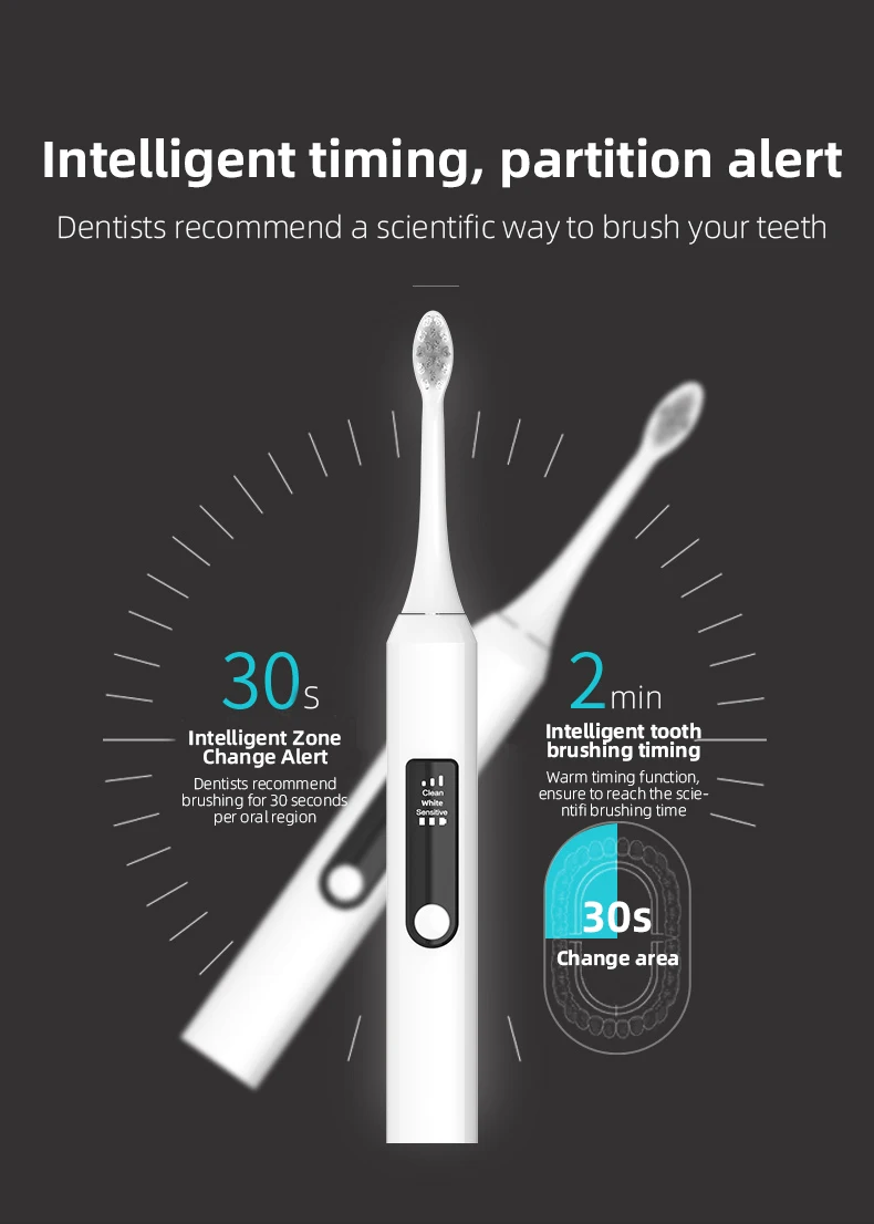 OEM New Pressure Sensor long standby time Ultrasonic Toothbrush Waterproof Rechargeable Sonic electric toothbrush for adults