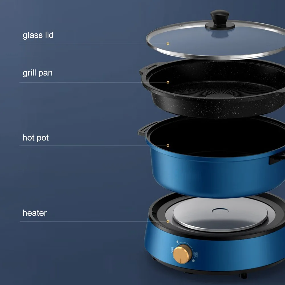Meishengfa OEM 1350W 4L Multifunctional electric hot pot grill