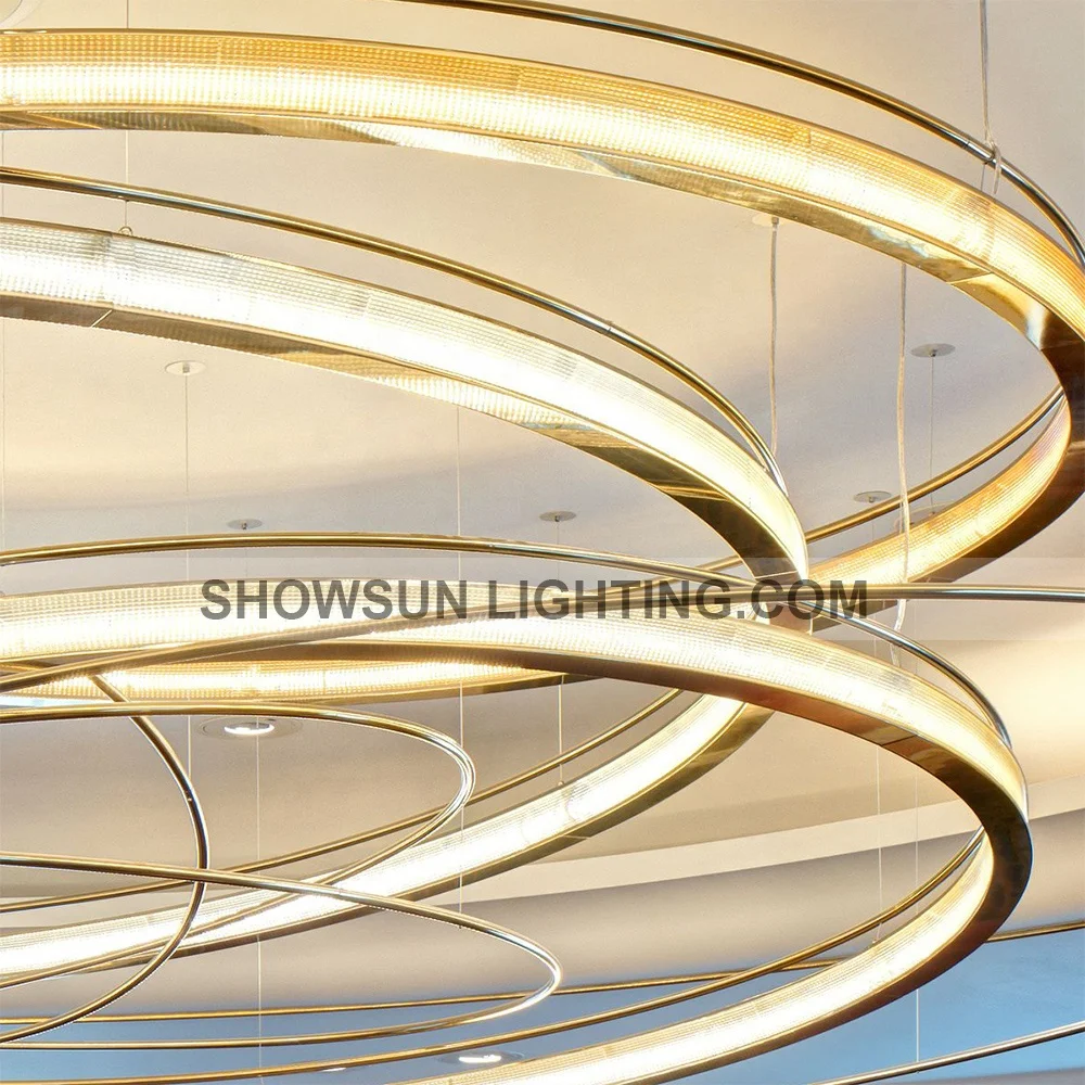 Luxury Hotel Decorative Modern Golden Rings Crystal Glass Chandelier For