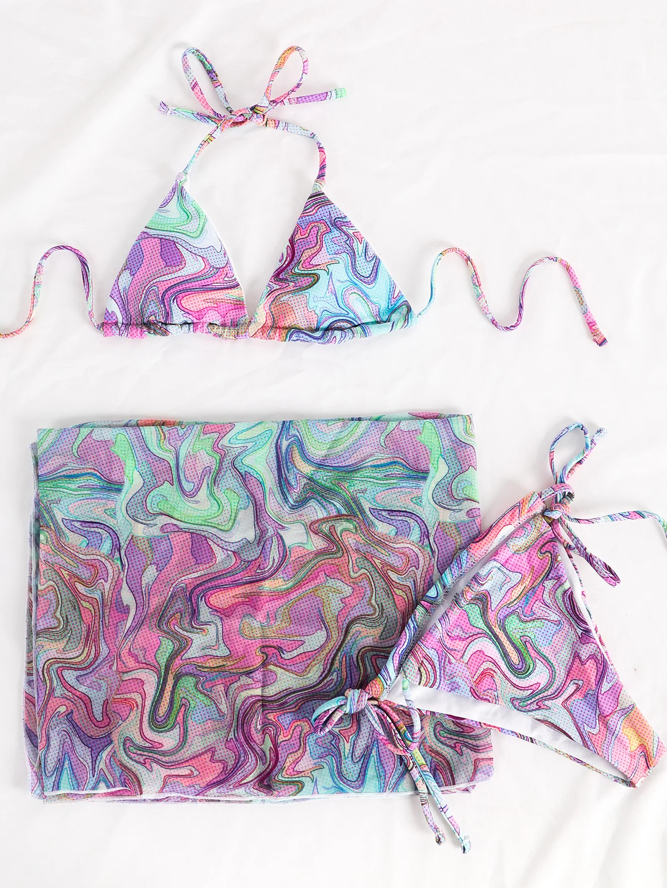 new hot  sales  Handmade sexy Bikini Swimsuit Triangle  Tassel Net veil Swimwear three piece Bathing Suit with cover up