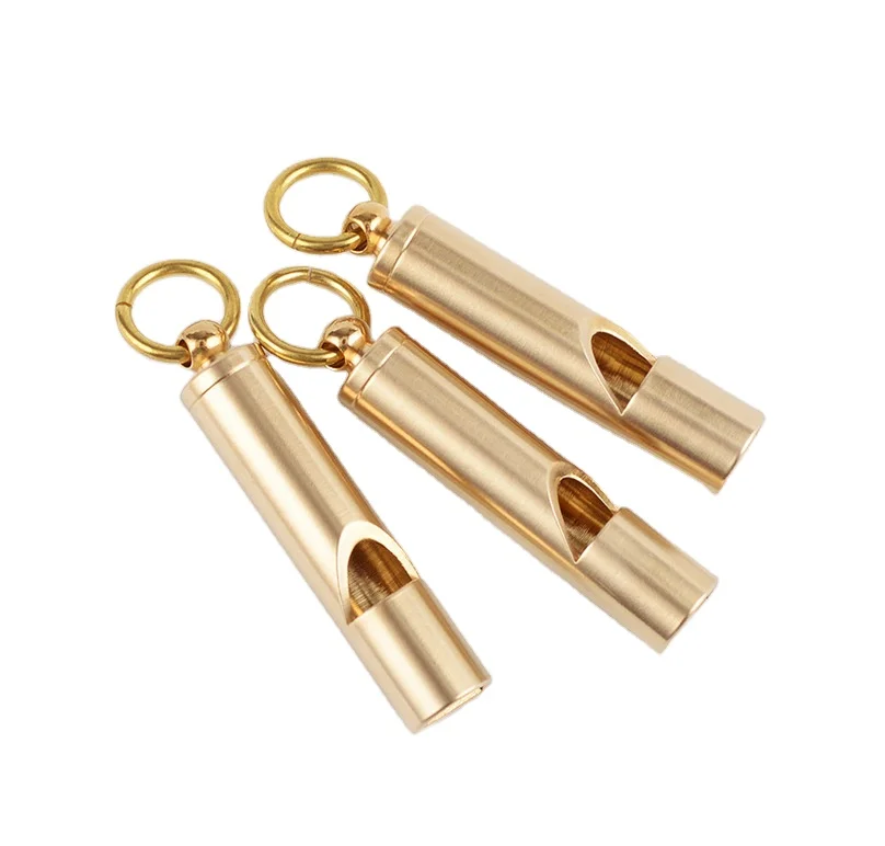 Custom logo Copper Whistle Pendant With Keychain Keyring For Outdoor Survival Emergency Mini whistles Team Gift